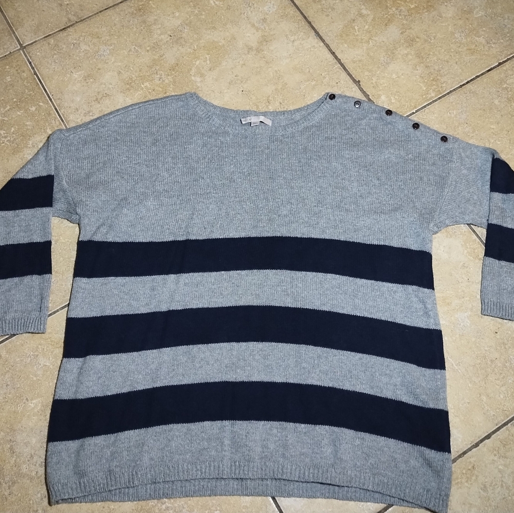 Grey & Blue Oversized Stripped Cashmere Blend Knit Sweater Size Small